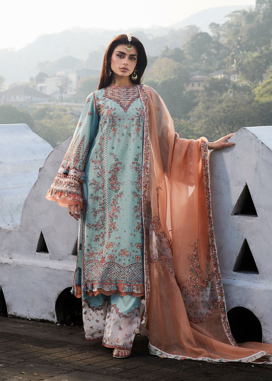 Hussain Rehar Luxury Lawn Unstitched Embroidered 3Pc Suit D-12 Malibu