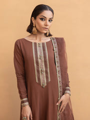 Hemstitch Embroidered Raw Silk Ready to Wear 3Pc Suit - Manha