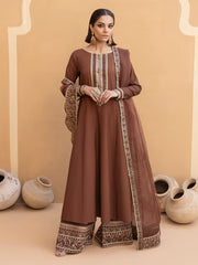 Hemstitch Embroidered Raw Silk Ready to Wear 3Pc Suit - Manha