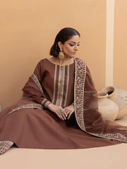 Hemstitch Embroidered Raw Silk Ready to Wear 3Pc Suit - Manha