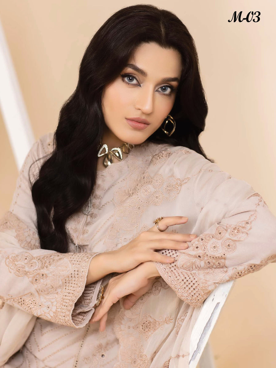 Dilkash Afsana by Manizay Chikankari Karandi Unstitched 3Pc Suit M-03