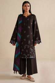 Farasha Winter Spell Embroidered Khaddar Unstitched 3Pc Suit - Maple