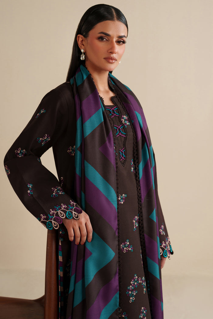 Farasha Winter Spell Embroidered Khaddar Unstitched 3Pc Suit - Maple