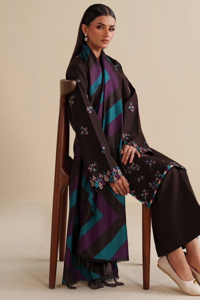 Farasha Winter Spell Embroidered Khaddar Unstitched 3Pc Suit - Maple