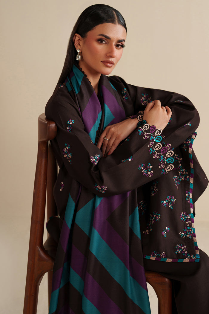 Farasha Winter Spell Embroidered Khaddar Unstitched 3Pc Suit - Maple