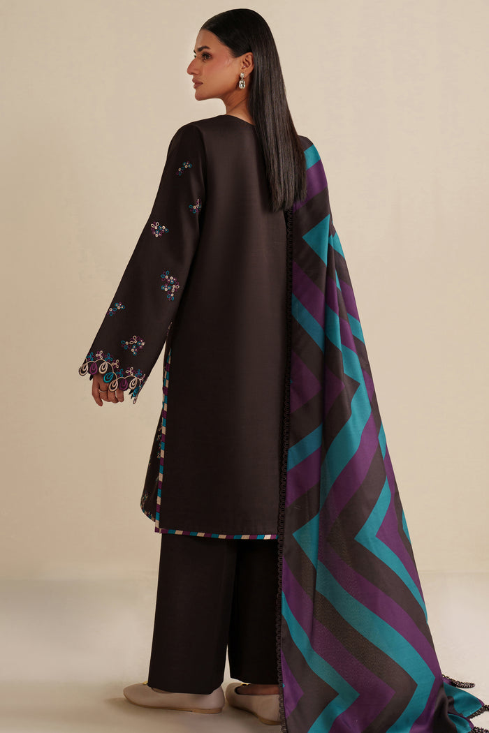 Farasha Winter Spell Embroidered Khaddar Unstitched 3Pc Suit - Maple