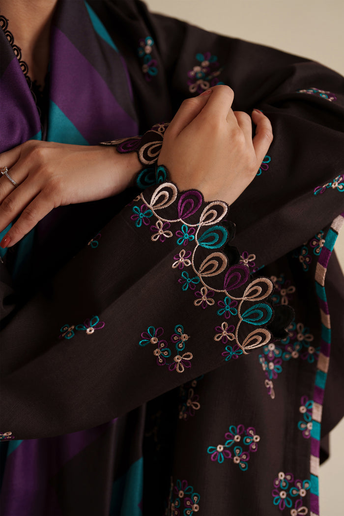 Farasha Winter Spell Embroidered Khaddar Unstitched 3Pc Suit - Maple