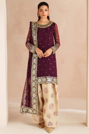 Farasha Luxury Embroidered Chiffon Unstitched 3Pc Suit - Maple Glow