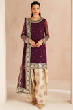 Farasha Luxury Embroidered Chiffon Unstitched 3Pc Suit - Maple Glow