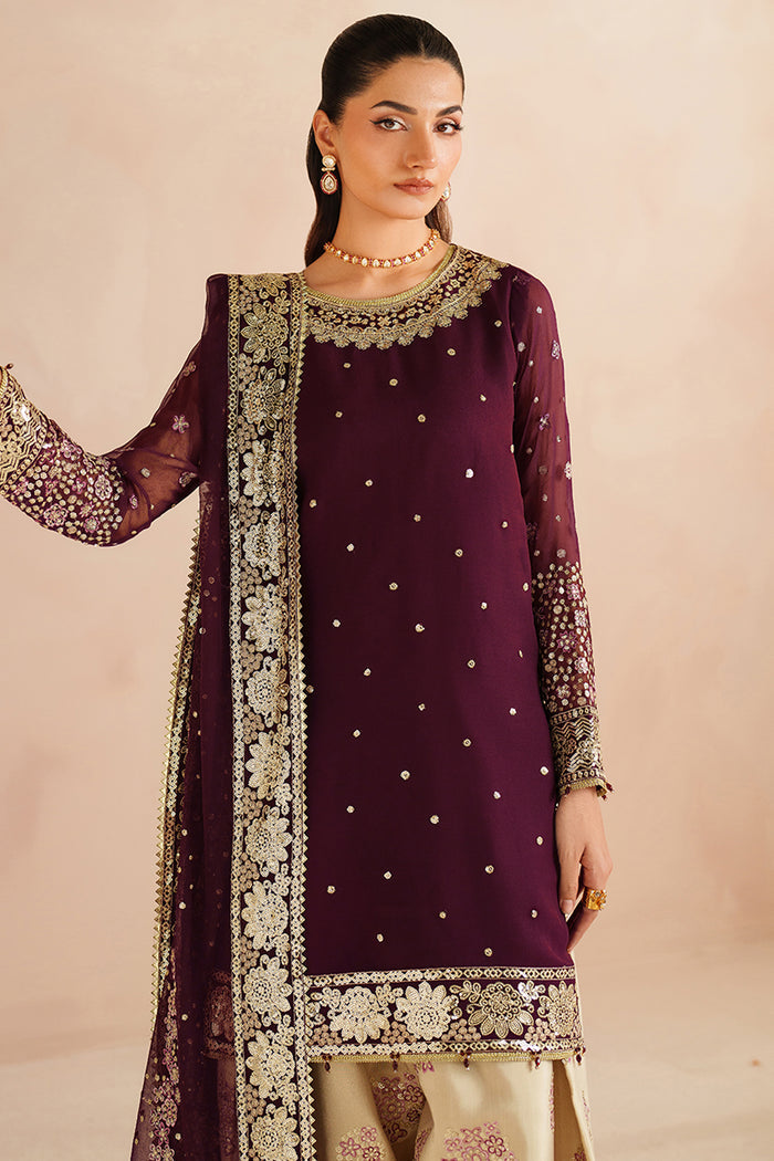 Farasha Luxury Embroidered Chiffon Unstitched 3Pc Suit - Maple Glow