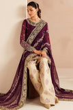 Farasha Luxury Embroidered Chiffon Unstitched 3Pc Suit - Maple Glow