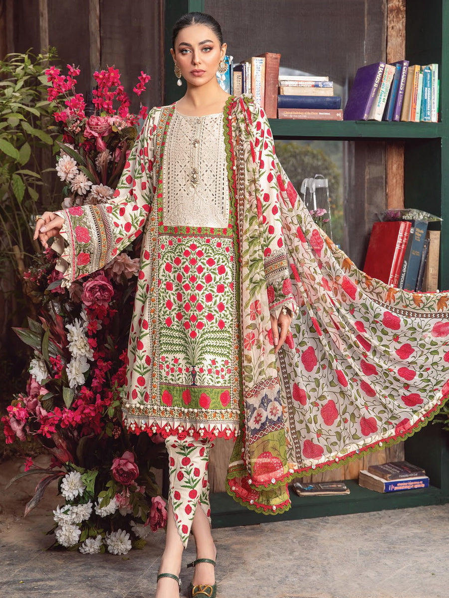 Maria.B M.Prints Unstitched Embroidered Lawn 3Pc Suit MPT-2114-A