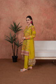 Feathers Premium Embroidered Lawn Unstitched 3Pc Suit - Marigold Jardin