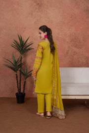 Feathers Premium Embroidered Lawn Unstitched 3Pc Suit - Marigold Jardin