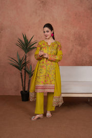 Feathers Premium Embroidered Lawn Unstitched 3Pc Suit - Marigold Jardin