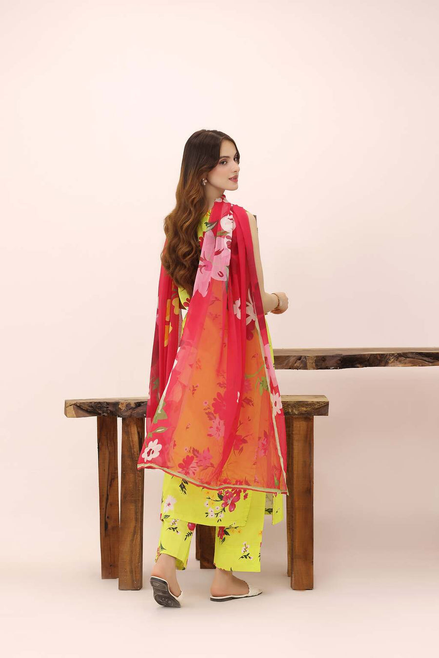Feathers Premium House of Petals Unstitched Lawn 3Pc Suit Marigold Mesh-FT748