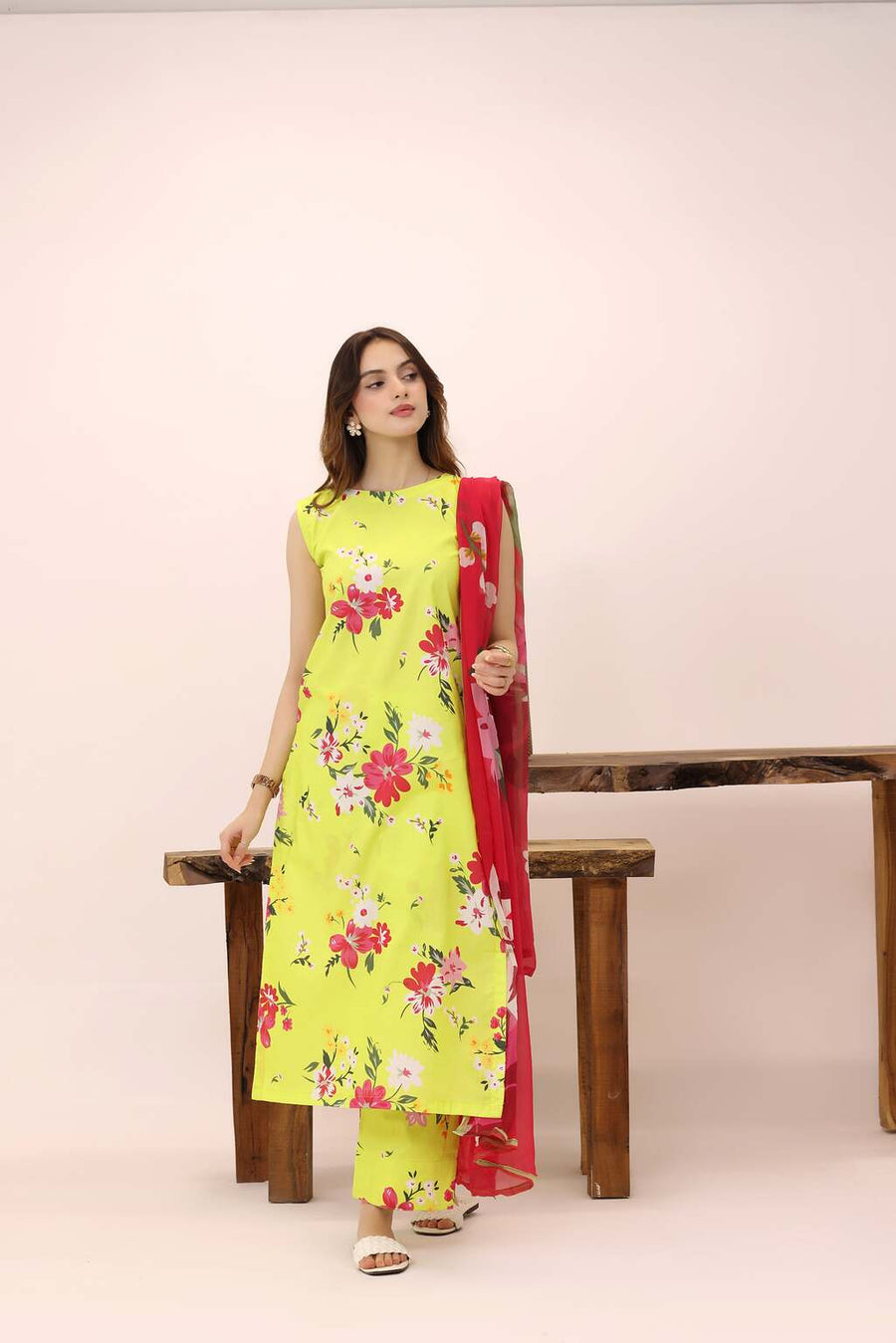 Feathers Premium House of Petals Unstitched Lawn 3Pc Suit Marigold Mesh-FT748