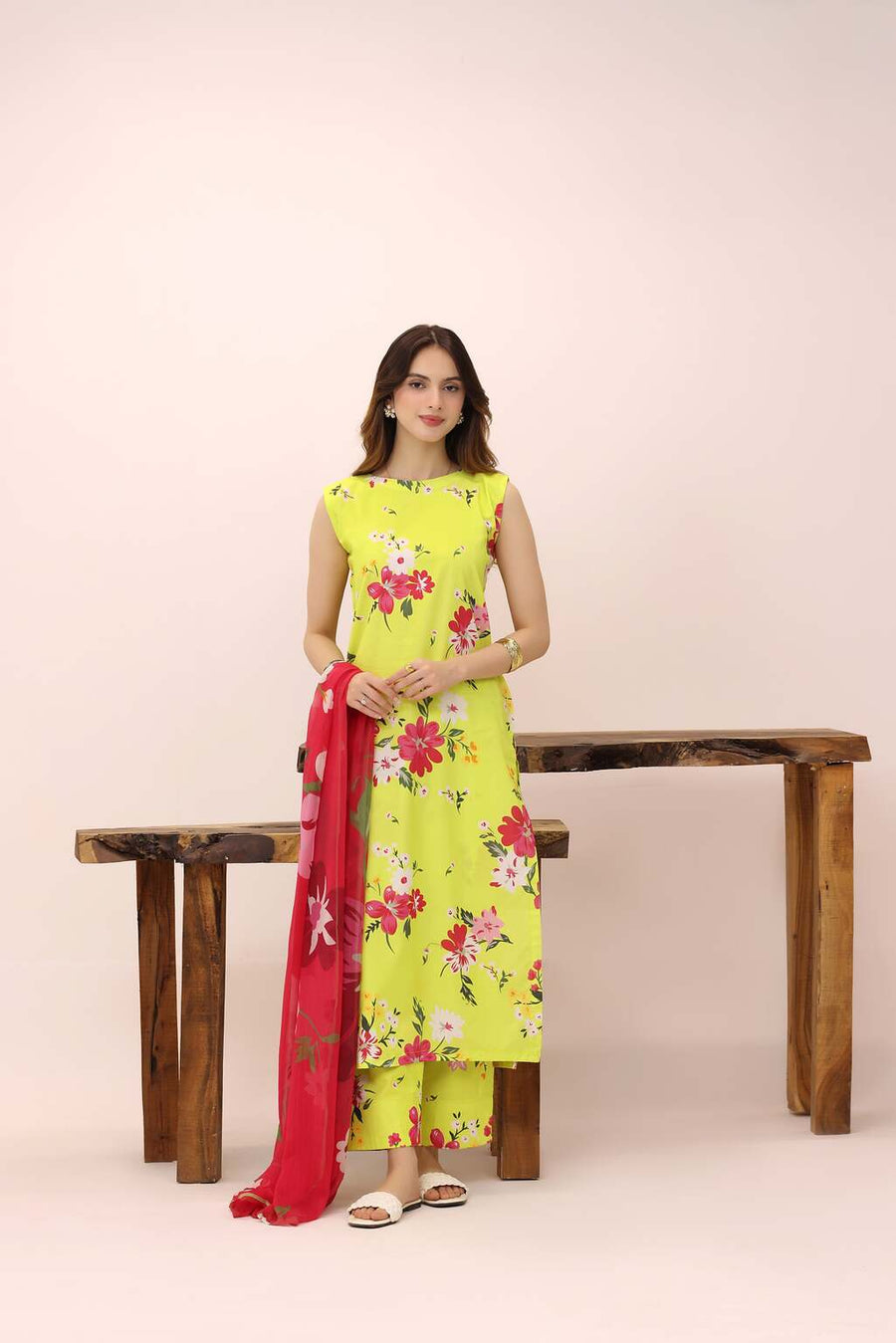 Feathers Premium House of Petals Unstitched Lawn 3Pc Suit Marigold Mesh-FT748