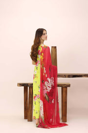 Feathers Premium House of Petals Unstitched Lawn 3Pc Suit Marigold Mesh-FT748