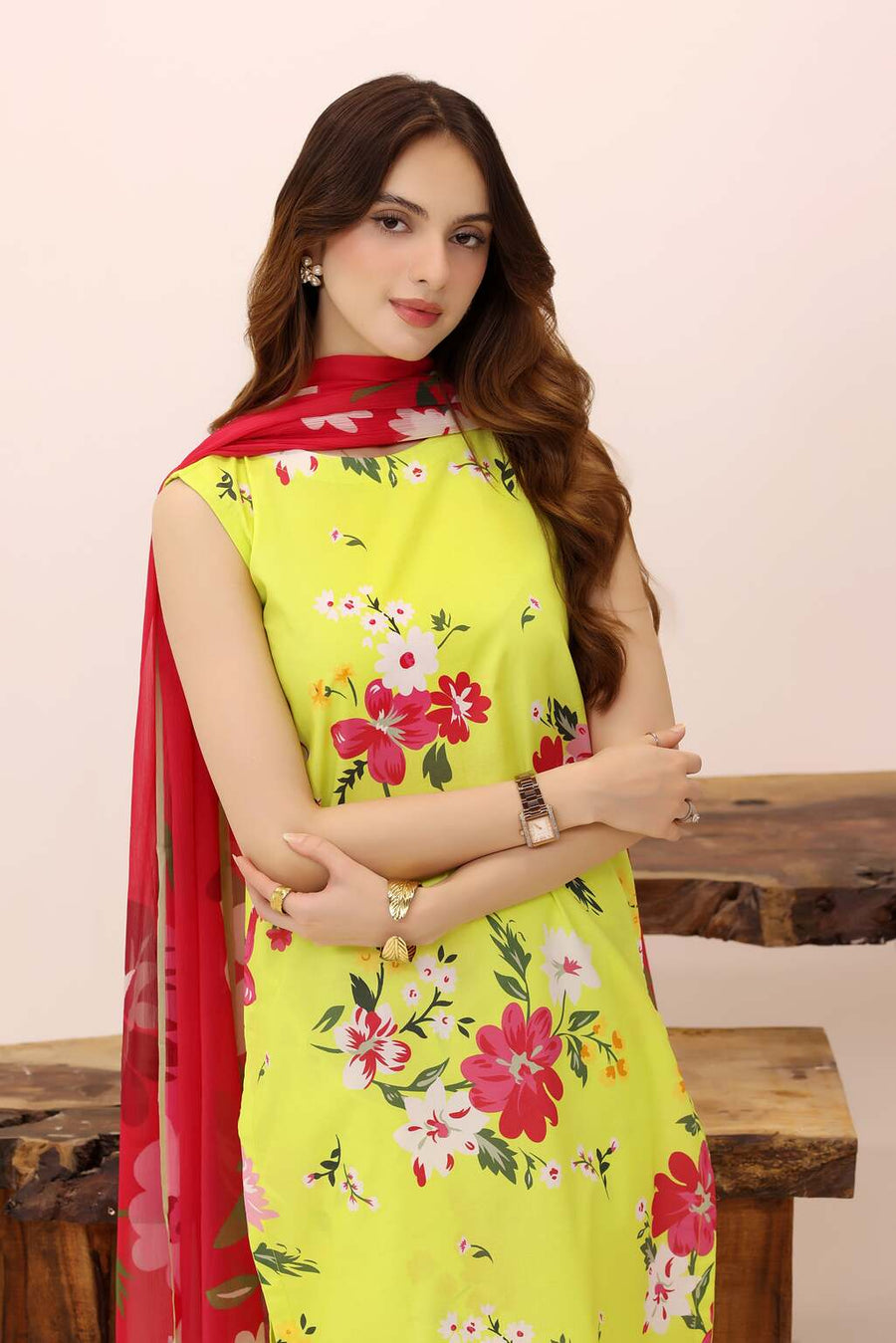 Feathers Premium House of Petals Unstitched Lawn 3Pc Suit Marigold Mesh-FT748