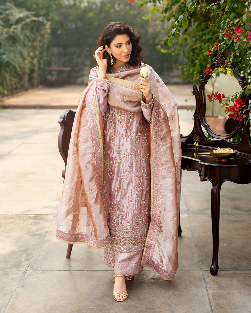 Mushq Sunehri Ramsha Edit Lama Silk Stitched 3Pc Suit - Marium