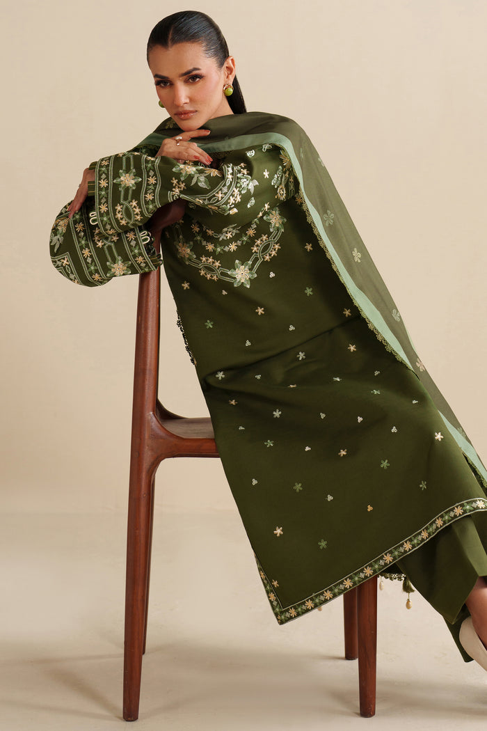 Farasha Winter Spell Embroidered Khaddar Unstitched 3Pc Suit - Marla