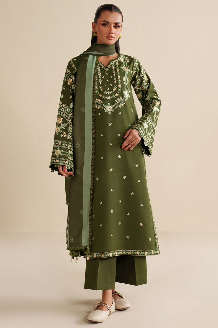 Farasha Winter Spell Embroidered Khaddar Unstitched 3Pc Suit - Marla