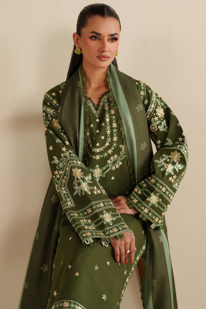Farasha Winter Spell Embroidered Khaddar Unstitched 3Pc Suit - Marla