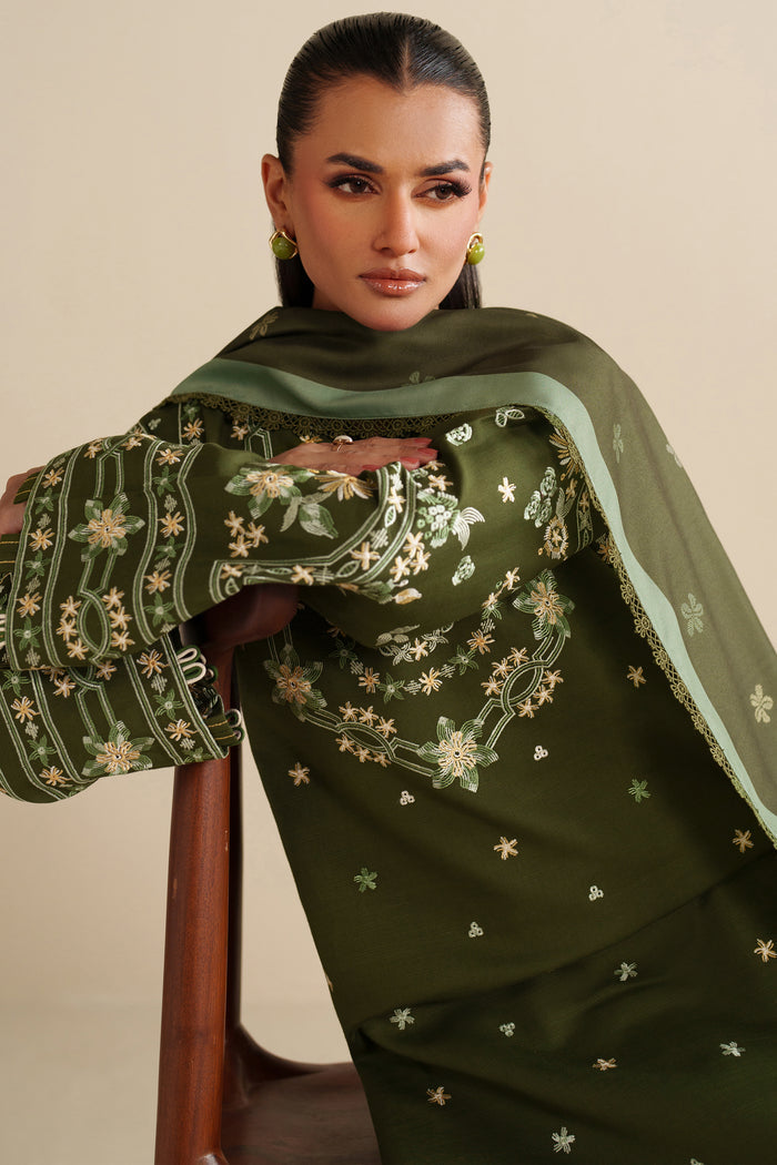 Farasha Winter Spell Embroidered Khaddar Unstitched 3Pc Suit - Marla