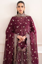 Farasha Essence Embroidered Chiffon Unstitched 3Pc Suit - Maroon Empress