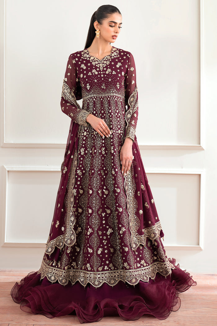 Farasha Essence Embroidered Chiffon Unstitched 3Pc Suit - Maroon Empress