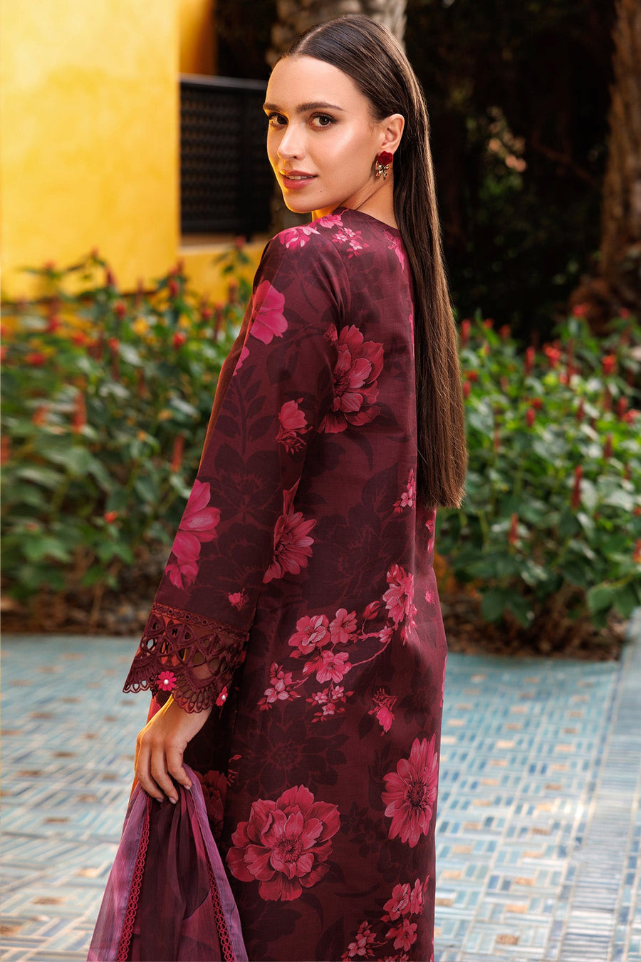 Farasha Summer Essentials Embroidered Lawn Unstitched 3Pc Suit - Maroon Lux