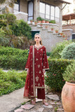 Farasha Sorine Summer Embroidered Lawn Unstitched 3Pc Suit - Maroon Majesty