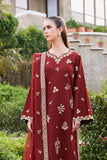 Farasha Sorine Summer Embroidered Lawn Unstitched 3Pc Suit - Maroon Majesty