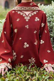 Farasha Sorine Summer Embroidered Lawn Unstitched 3Pc Suit - Maroon Majesty