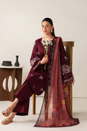 Farasha Summer Melody Embroidered Lawn Unstitched 3Pc Suit - Maroon Muse