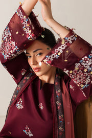Farasha Summer Melody Embroidered Lawn Unstitched 3Pc Suit - Maroon Muse