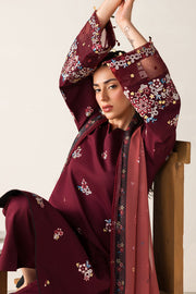 Farasha Summer Melody Embroidered Lawn Unstitched 3Pc Suit - Maroon Muse
