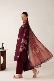Farasha Summer Melody Embroidered Lawn Unstitched 3Pc Suit - Maroon Muse