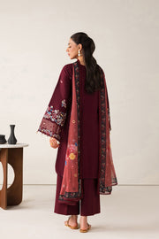 Farasha Summer Melody Embroidered Lawn Unstitched 3Pc Suit - Maroon Muse