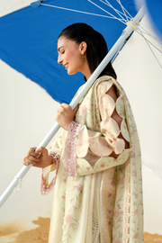 Zarposh Sundaze Embroidered Luxury Lawn Unstitched 3Pc Suit - MARZIPAN