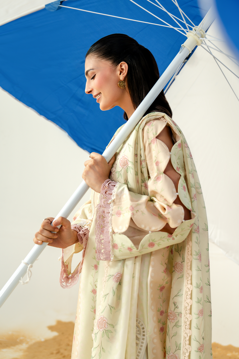 Zarposh Sundaze Embroidered Luxury Lawn Unstitched 3Pc Suit - MARZIPAN
