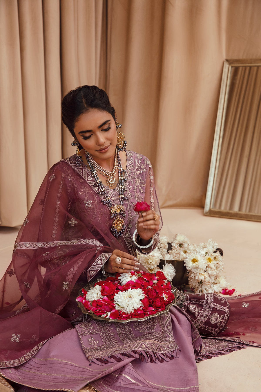 FARASHA Tabeer Embroidered Net Unstitched 3 Piece Suit - 07 Mashal