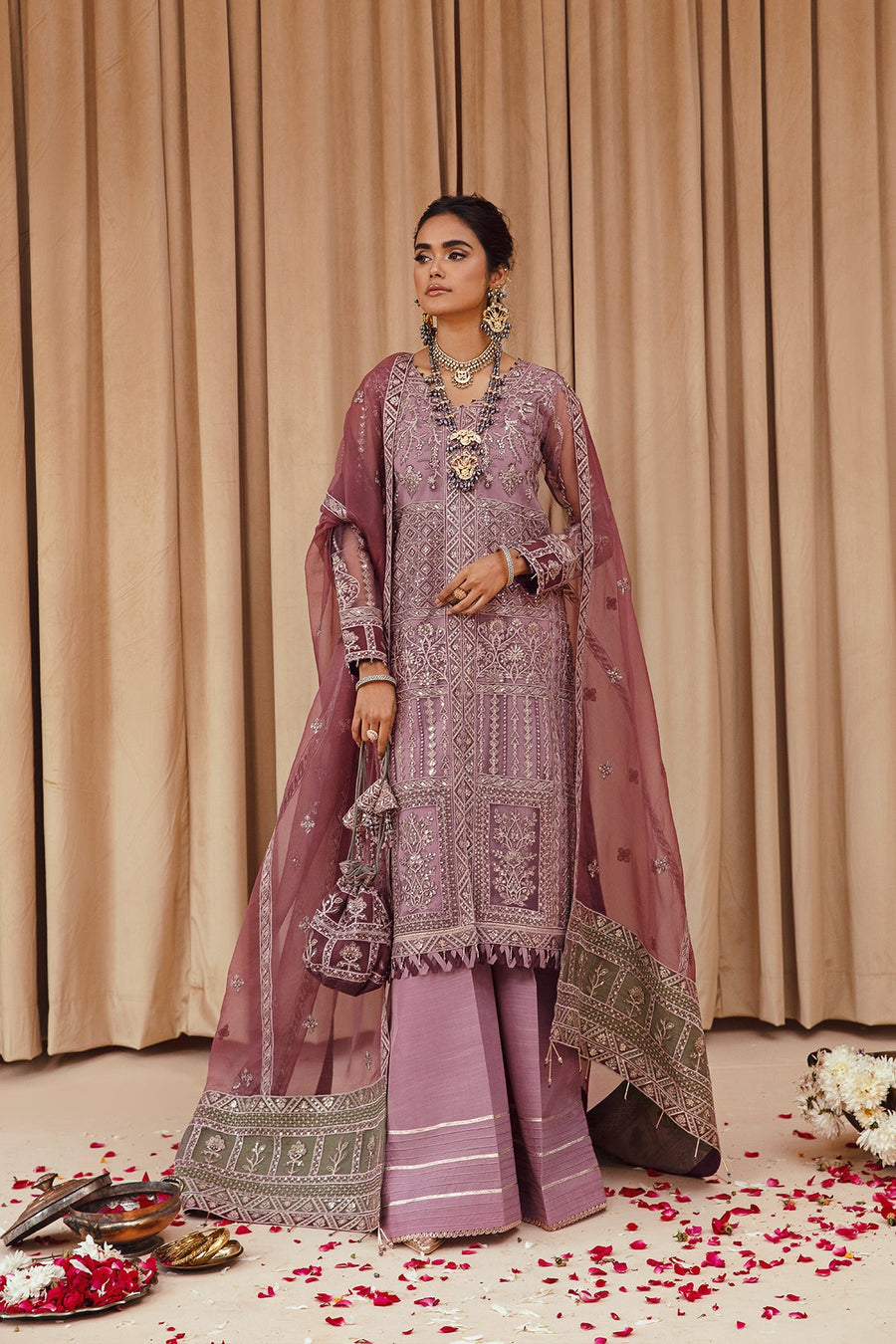 FARASHA Tabeer Embroidered Net Unstitched 3 Piece Suit - 07 Mashal
