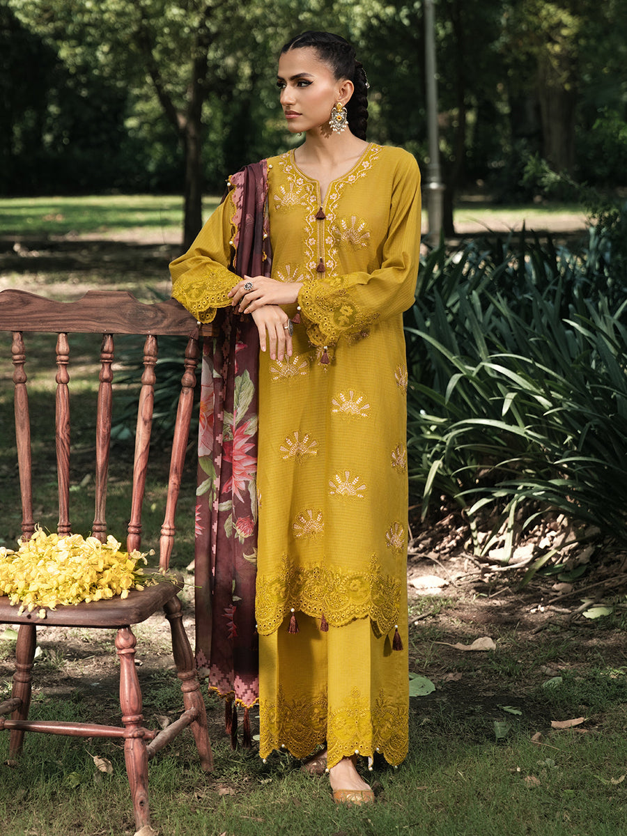 HemStitch The Garden Embroidered Lawn Unstitched 3Pc Suit - Matcha