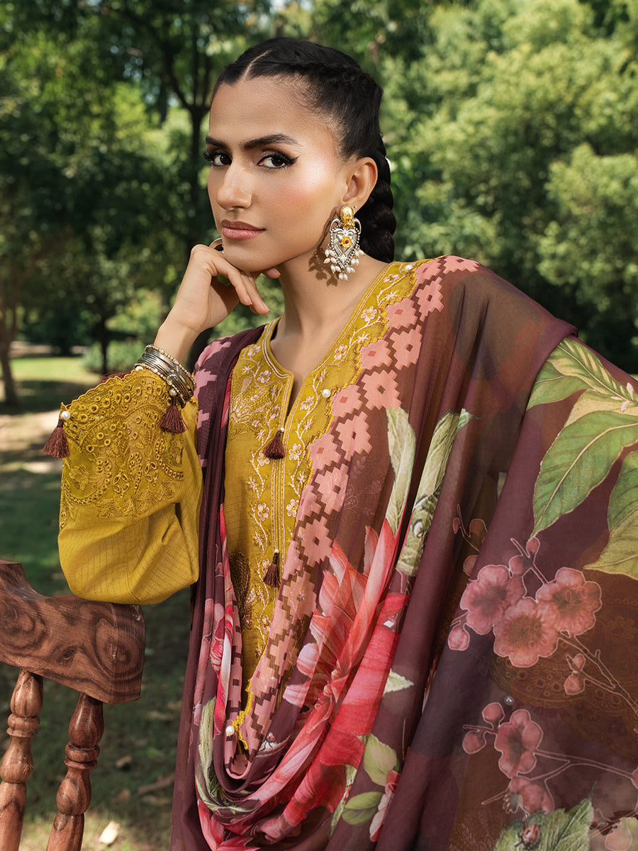 HemStitch The Garden Embroidered Lawn Unstitched 3Pc Suit - Matcha
