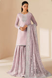 Farasha Luxury Embroidered Chiffon Unstitched 3Pc Suit - Mauve Blush