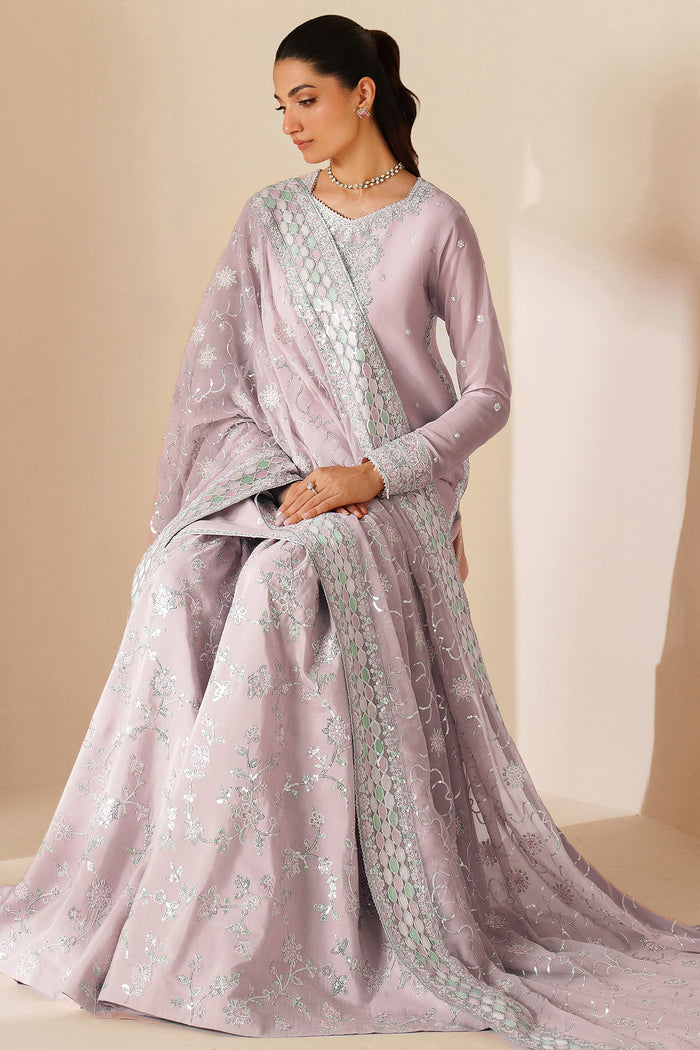 Farasha Luxury Embroidered Chiffon Unstitched 3Pc Suit - Mauve Blush