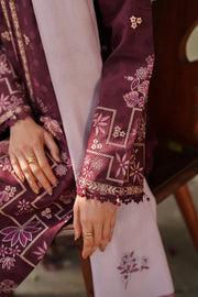 Farasha Meline Embroidered Viscose Unstitched 3Pc Suit - Mauve Cream