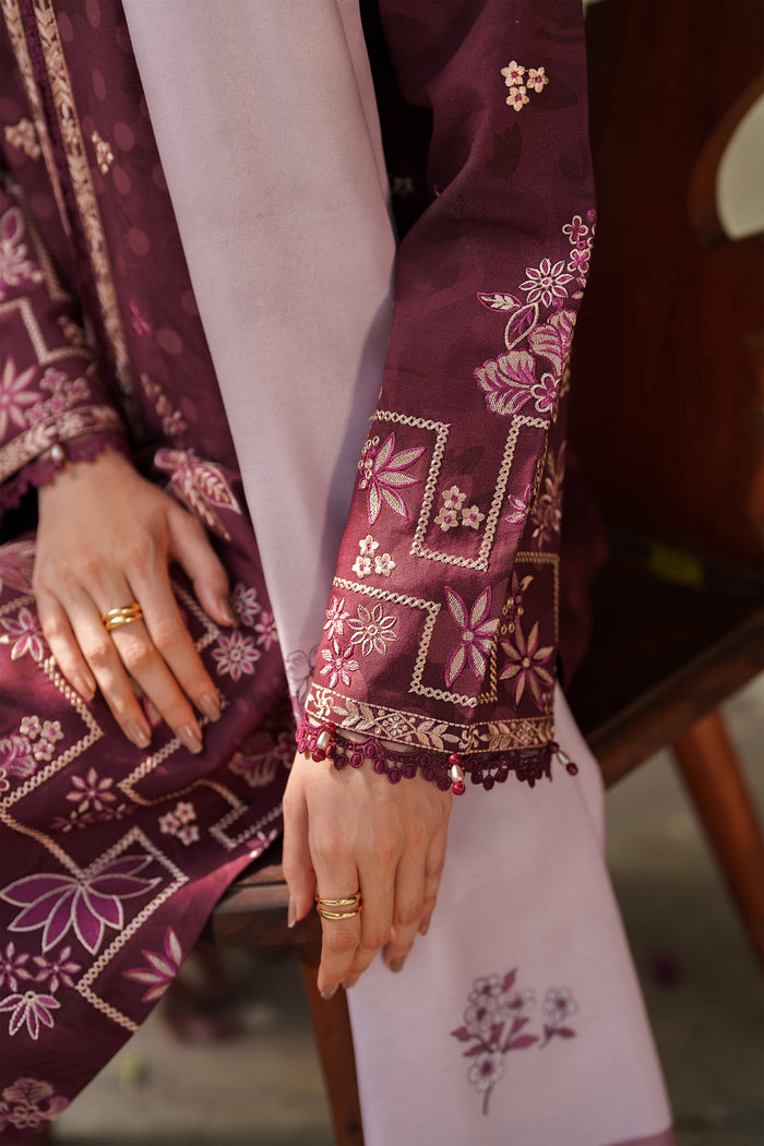 Farasha Meline Embroidered Viscose Unstitched 3Pc Suit - Mauve Cream